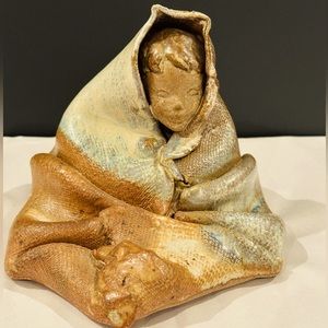 WEBER Vintage Signed Weber Southwest Raku Pottery Folk art KID Blanket